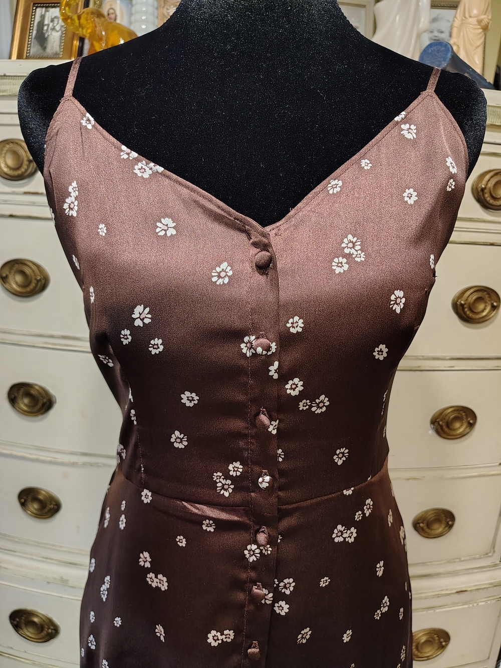 Abercrombie & Fitch Brown Floral Silky Lined Midi Slip Dress - Picture 2 of 14
